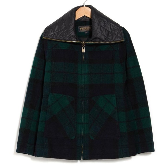 Pendleton Wool Blend Quilted Collar Coat Green and Navy Plaid NWT Size Small - Picture 1 of 7